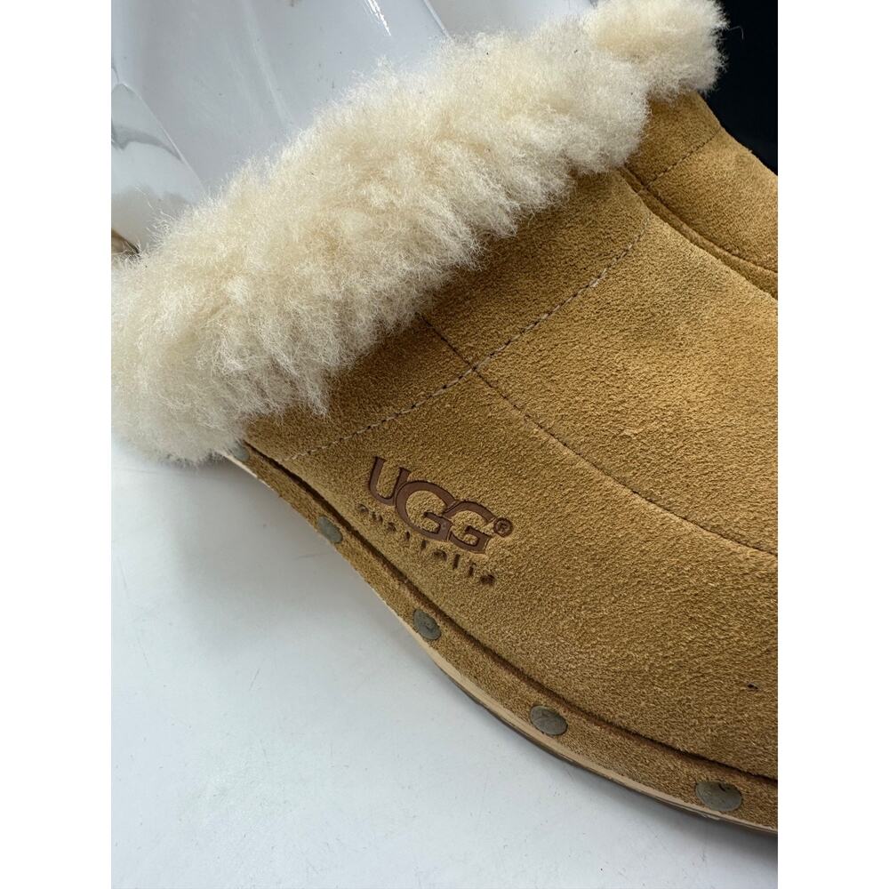 UGG 5426 Kalie Tan Suede Sheepskin Lined Clogs Size US 8 Studded Wood Sole - Picture 3 of 7